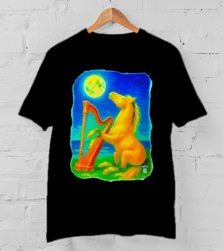 Magical Moonlit Horse Harp Player Fantasy Scene For Horse Lovers T-Shirt