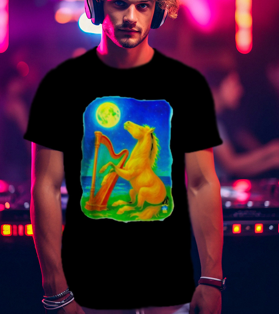 Magical Moonlit Horse Harp Player Fantasy Scene For Horse Lovers T-Shirt