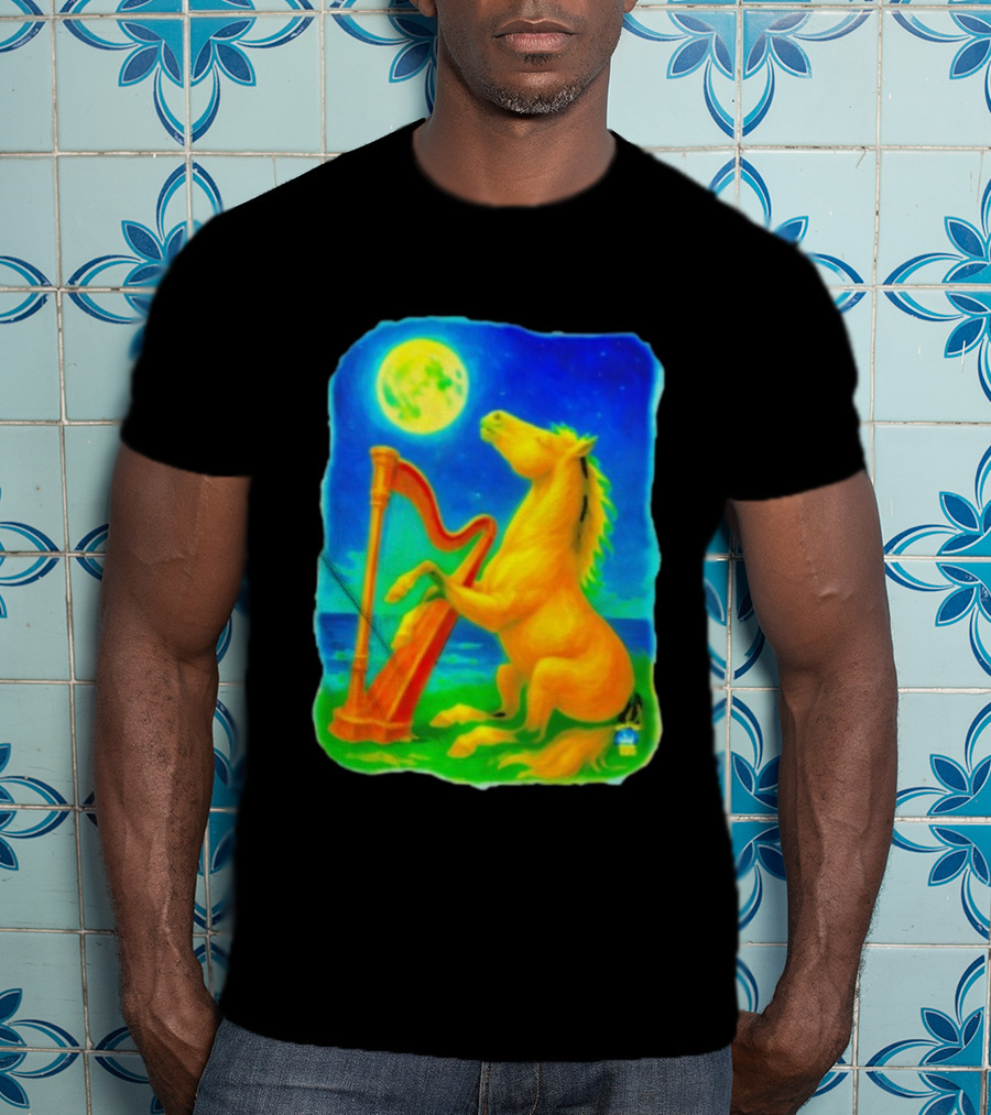 Magical Moonlit Horse Harp Player Fantasy Scene For Horse Lovers T-Shirt