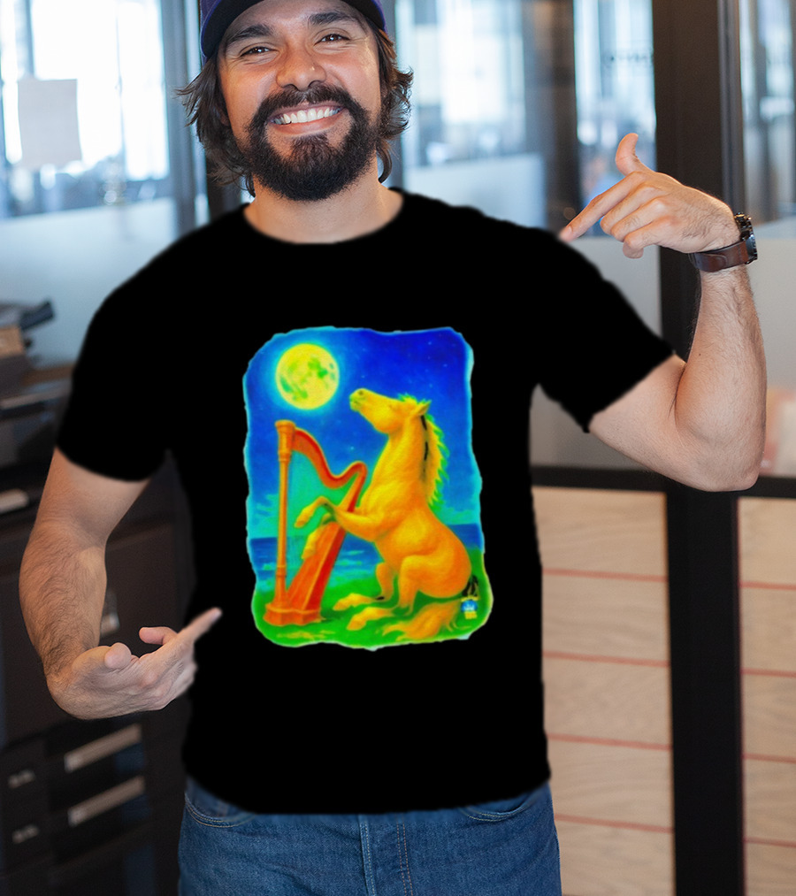 Magical Moonlit Horse Harp Player Fantasy Scene For Horse Lovers T-Shirt