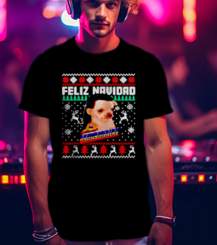 Feliz Navidad Los Temerarios Dog Ugly Christmas Sweater Design T-Shirt