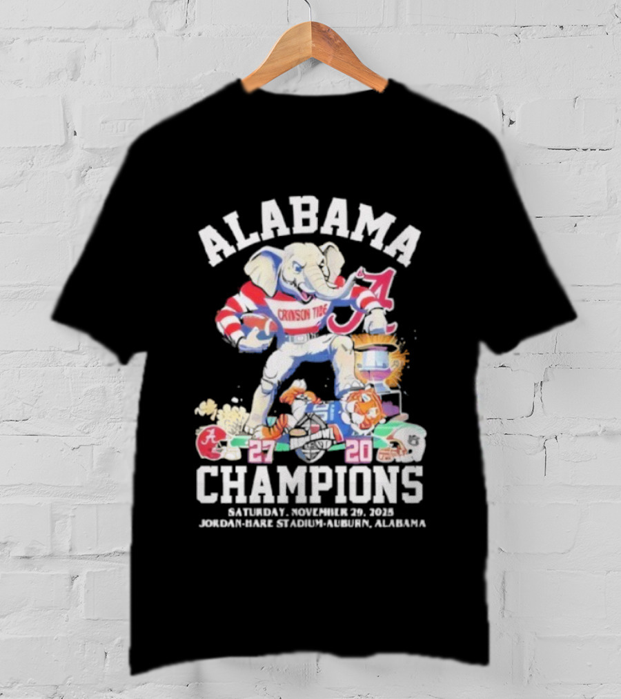 Alabama Crimson Tide Iron Bowl 2025 Champions Vs LSU Tigers 27-20 November 29 Jordan-Hare Stadium T-Shirt