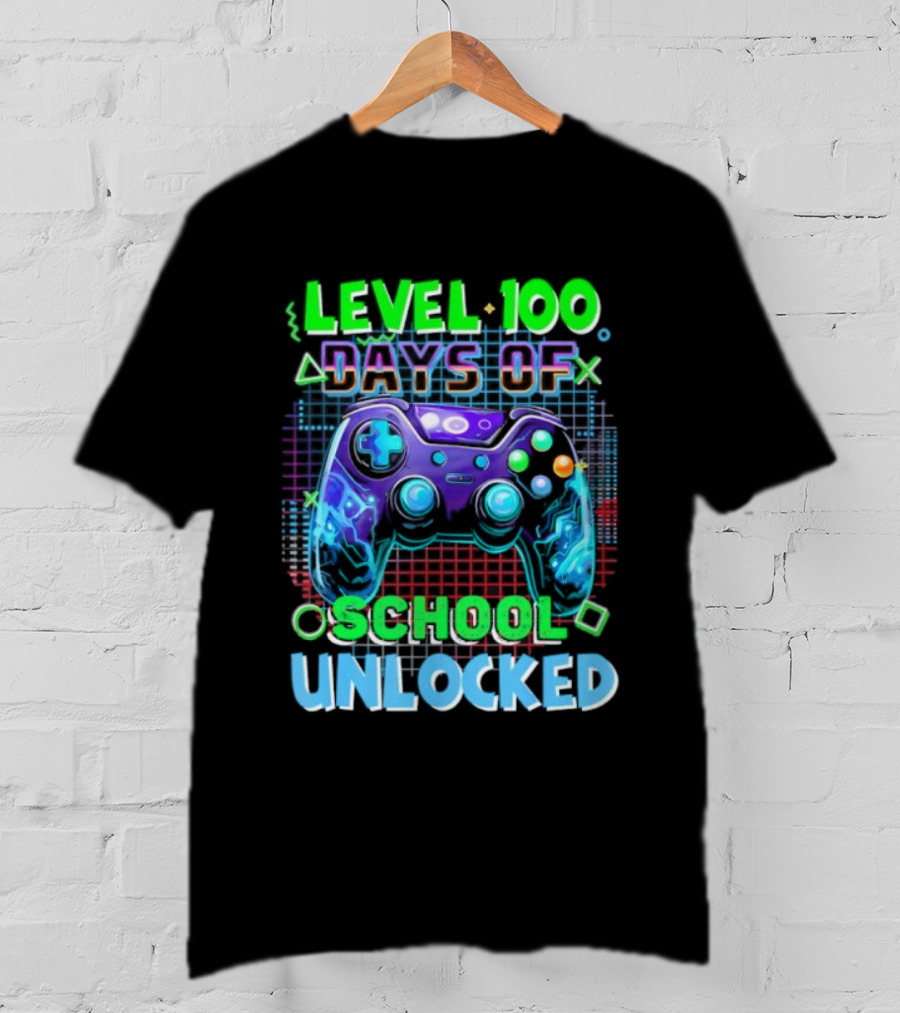 Level 100 Days Of School Unlocked Video Games Controller T-Shirt
