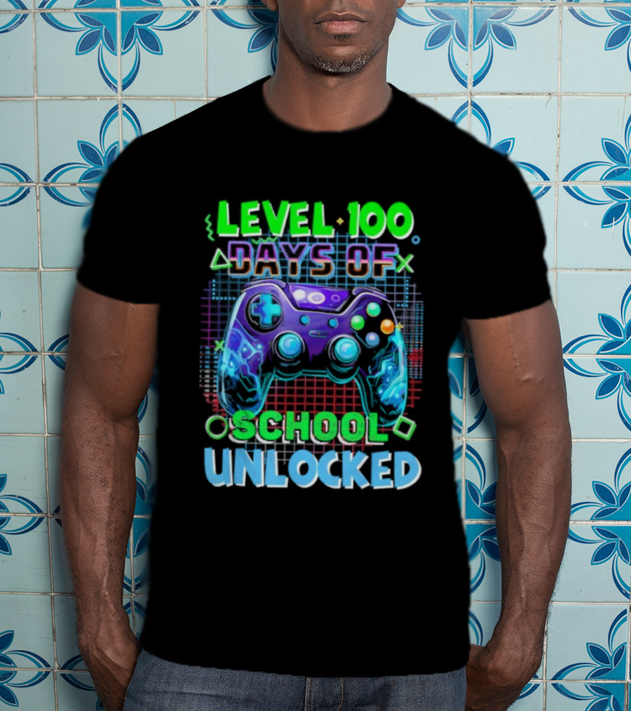 Level 100 Days Of School Unlocked Video Games Controller T-Shirt