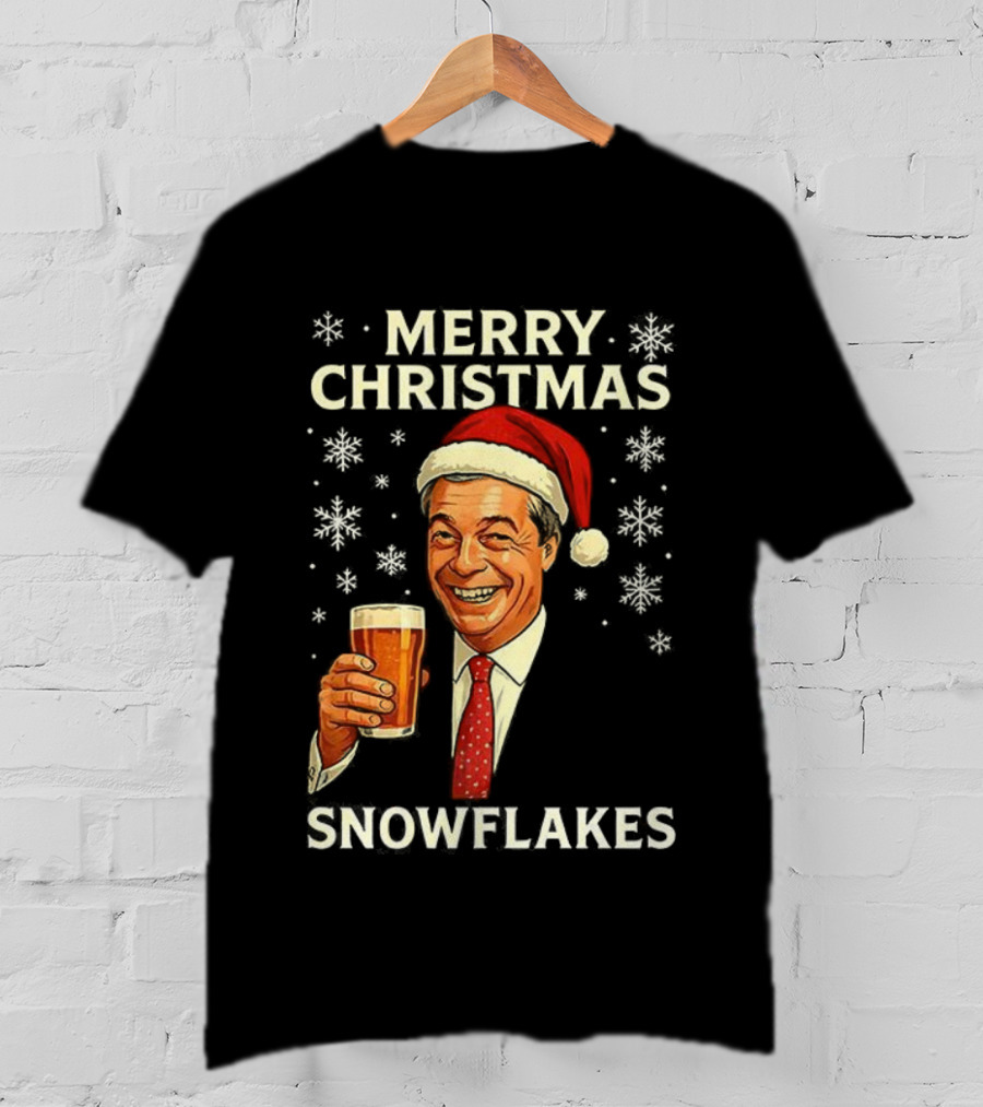 Merry Christmas Snowflakes Nigel Farage Raises His Glass Caricature T-Shirt