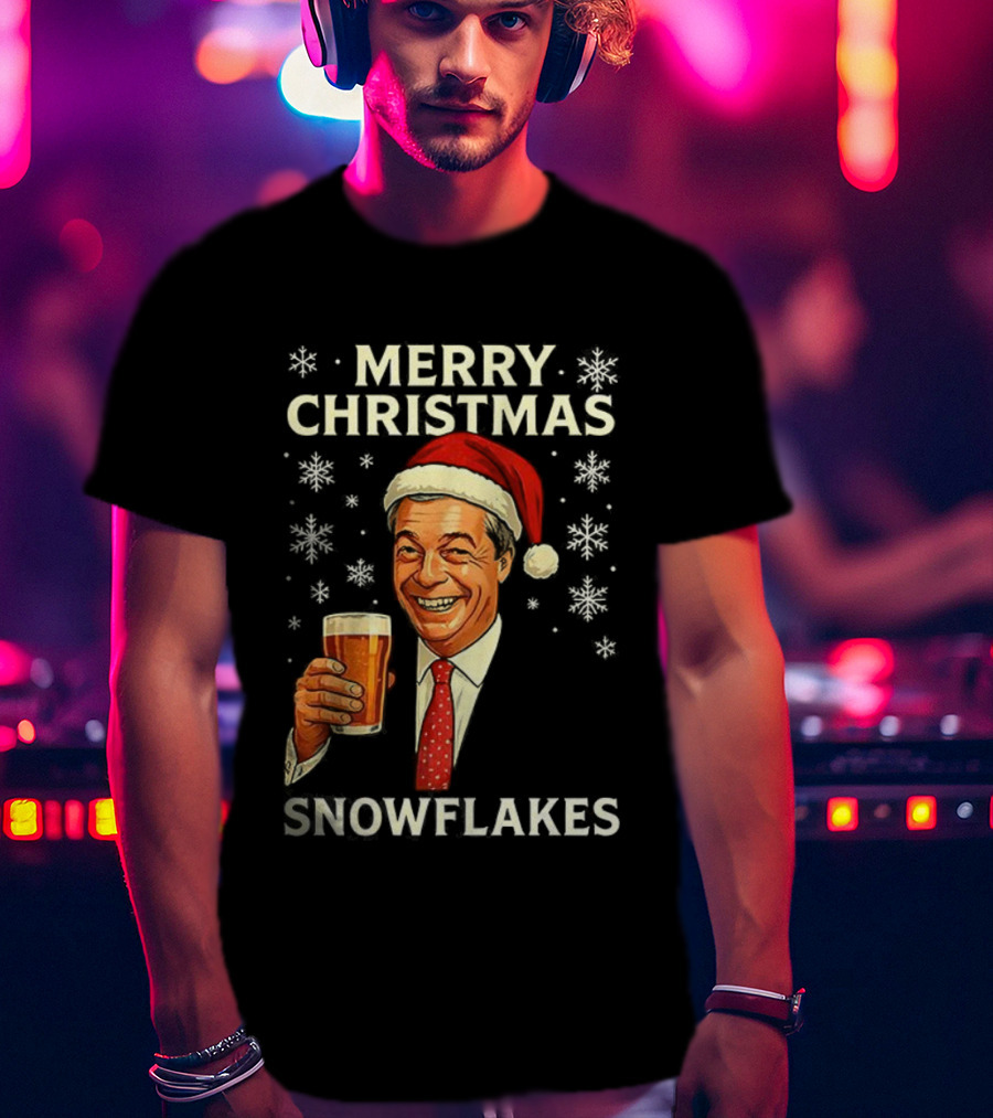 Merry Christmas Snowflakes Nigel Farage Raises His Glass Caricature T-Shirt