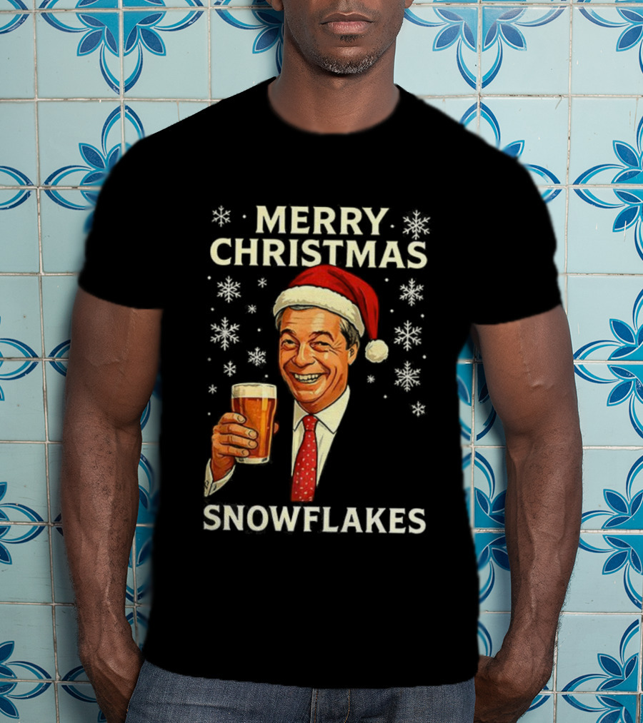 Merry Christmas Snowflakes Nigel Farage Raises His Glass Caricature T-Shirt
