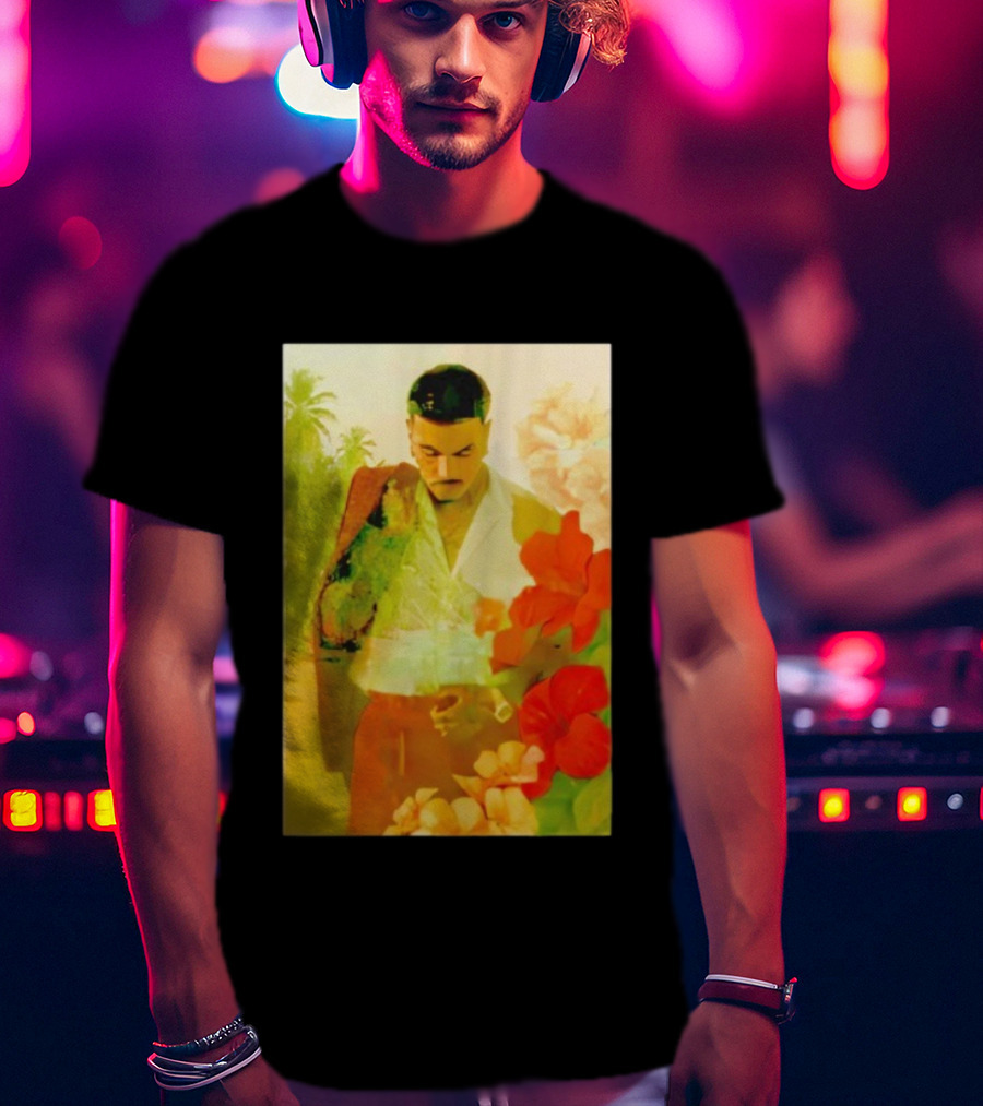 Rauw Alejandro Tropical Floral Portrait With Suit And Flowers T-Shirt