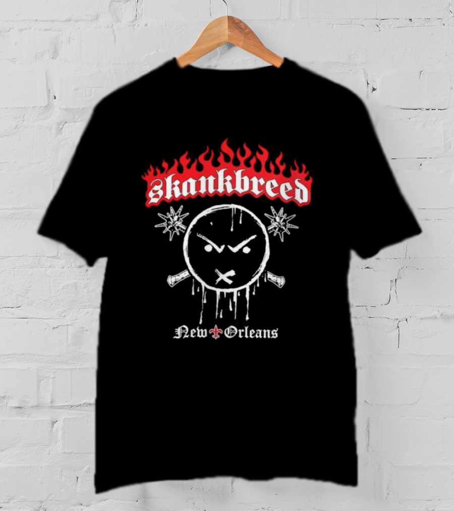 Skankbreed New Orleans Flames And Skull Icon Fleur-de-Lis T-Shirt