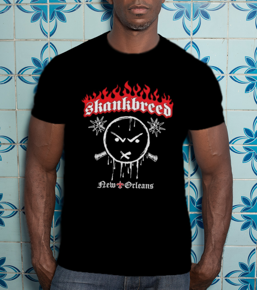 Skankbreed New Orleans Flames And Skull Icon Fleur-de-Lis T-Shirt