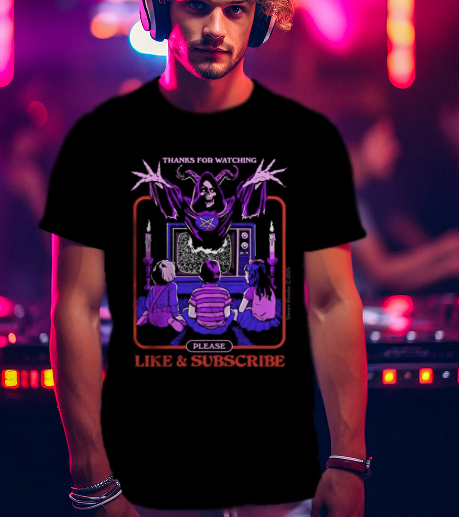 Thanks For Ing Please Like And Subscribe Live Retro Horror TV Scene With Ghastly Figure T-Shirt