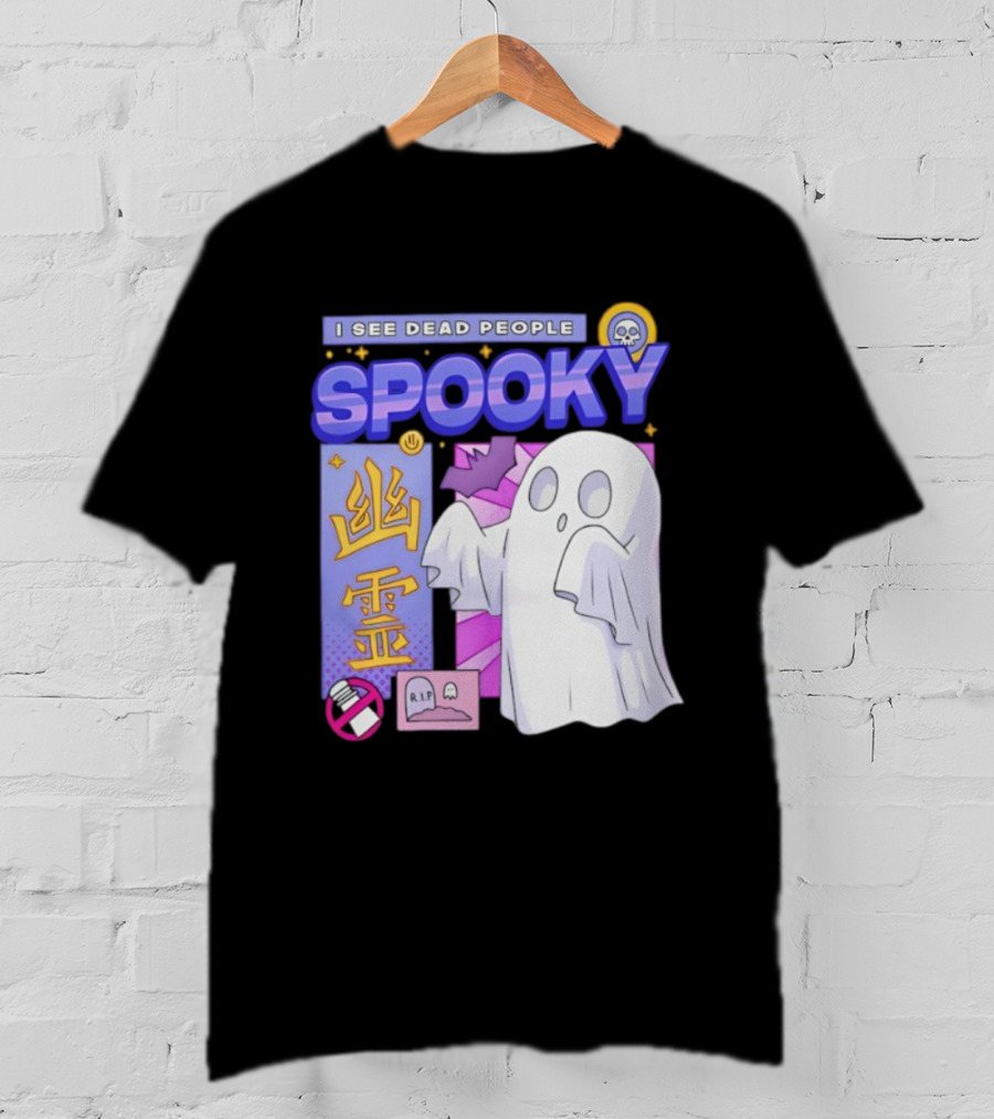 I See Dead People Spooky Ghost RIP Skull Asian Characters T-Shirt