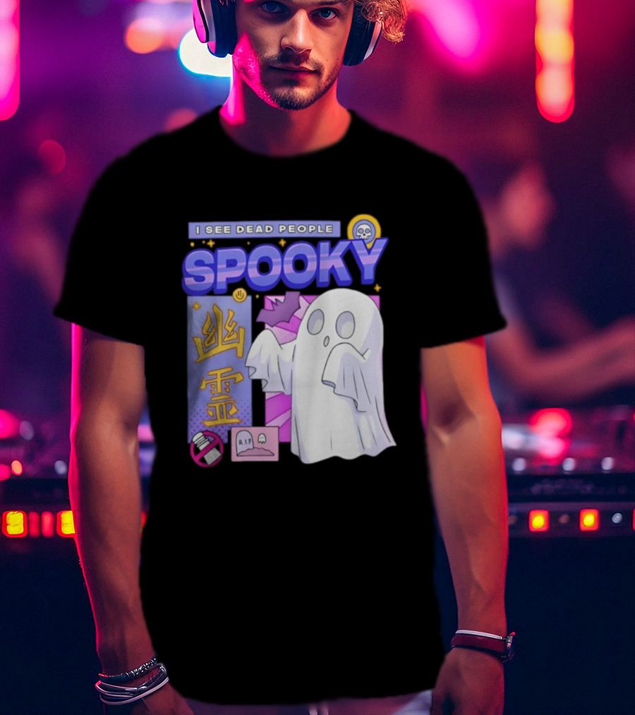 I See Dead People Spooky Ghost RIP Skull Asian Characters T-Shirt