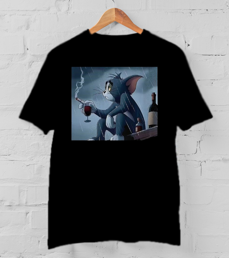Tom Pensive And Sad Smoking In The Rain With Wine And Bottles T-Shirt