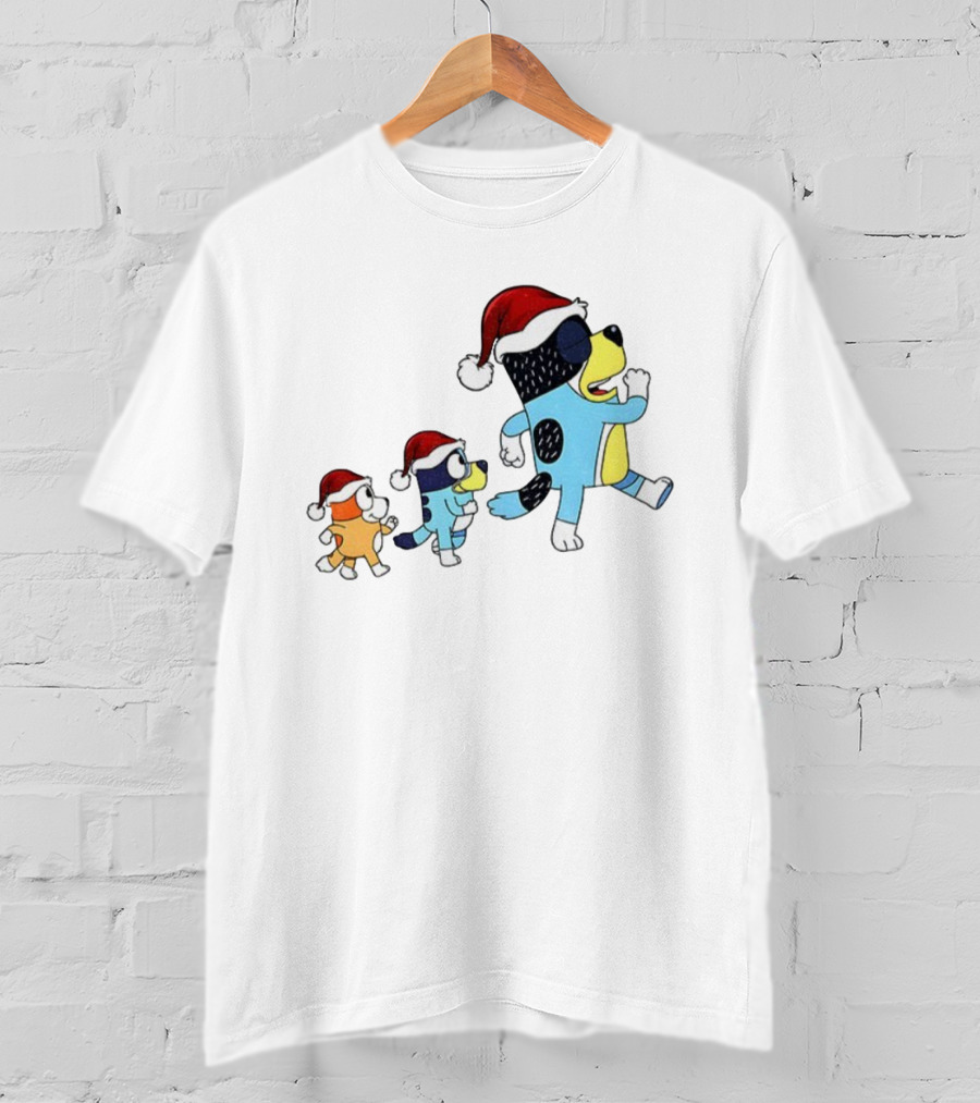 Bluey Bingo Bandit Santa Hat Merry Christmas Walk T-Shirt