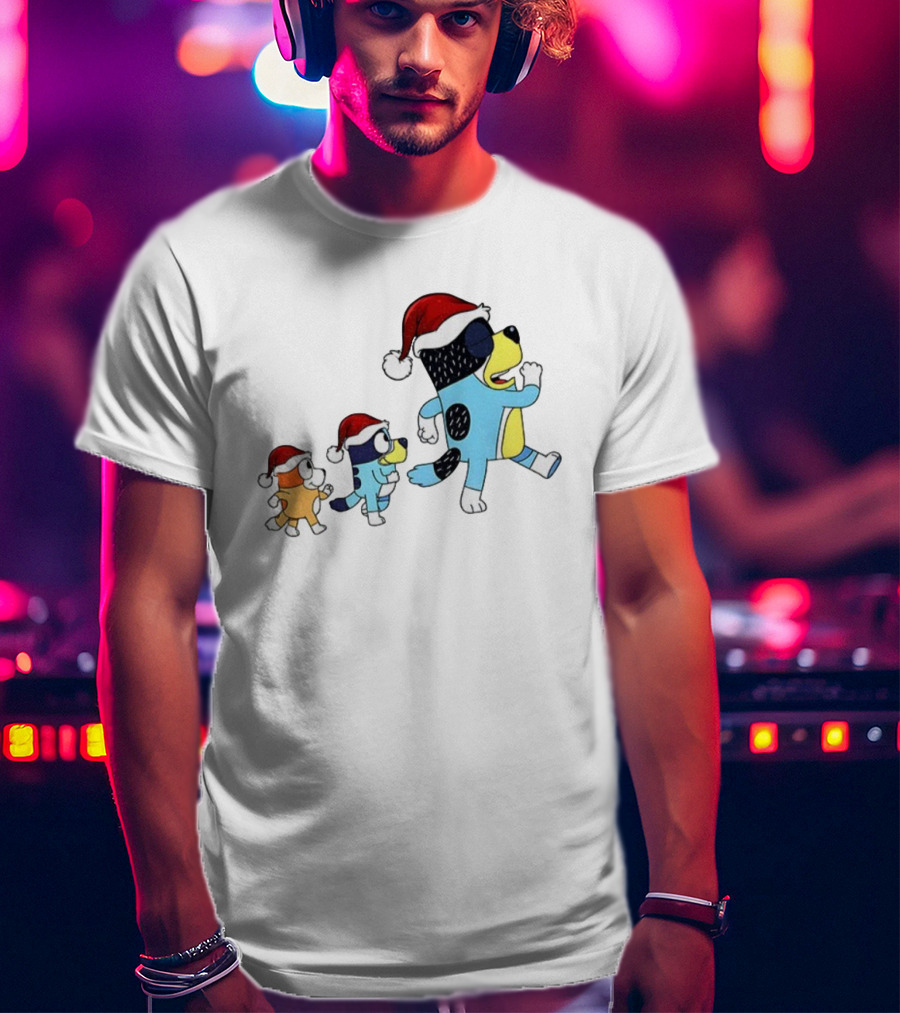 Bluey Bingo Bandit Santa Hat Merry Christmas Walk T-Shirt