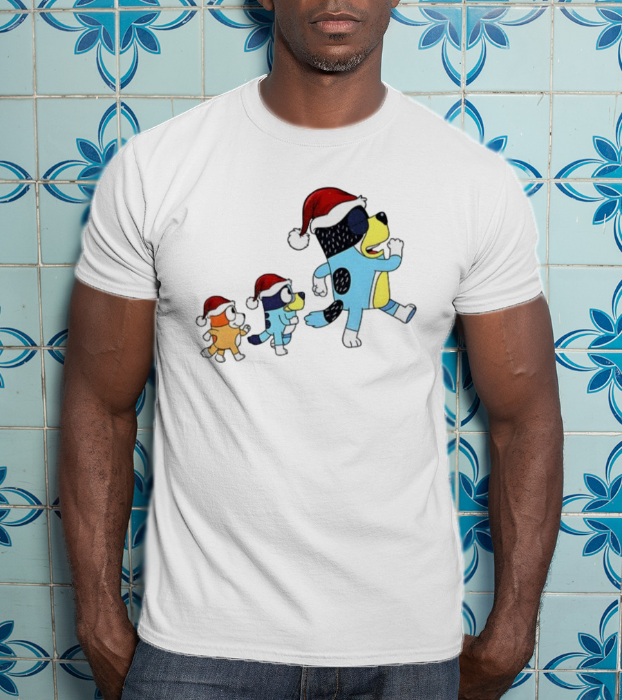 Bluey Bingo Bandit Santa Hat Merry Christmas Walk T-Shirt