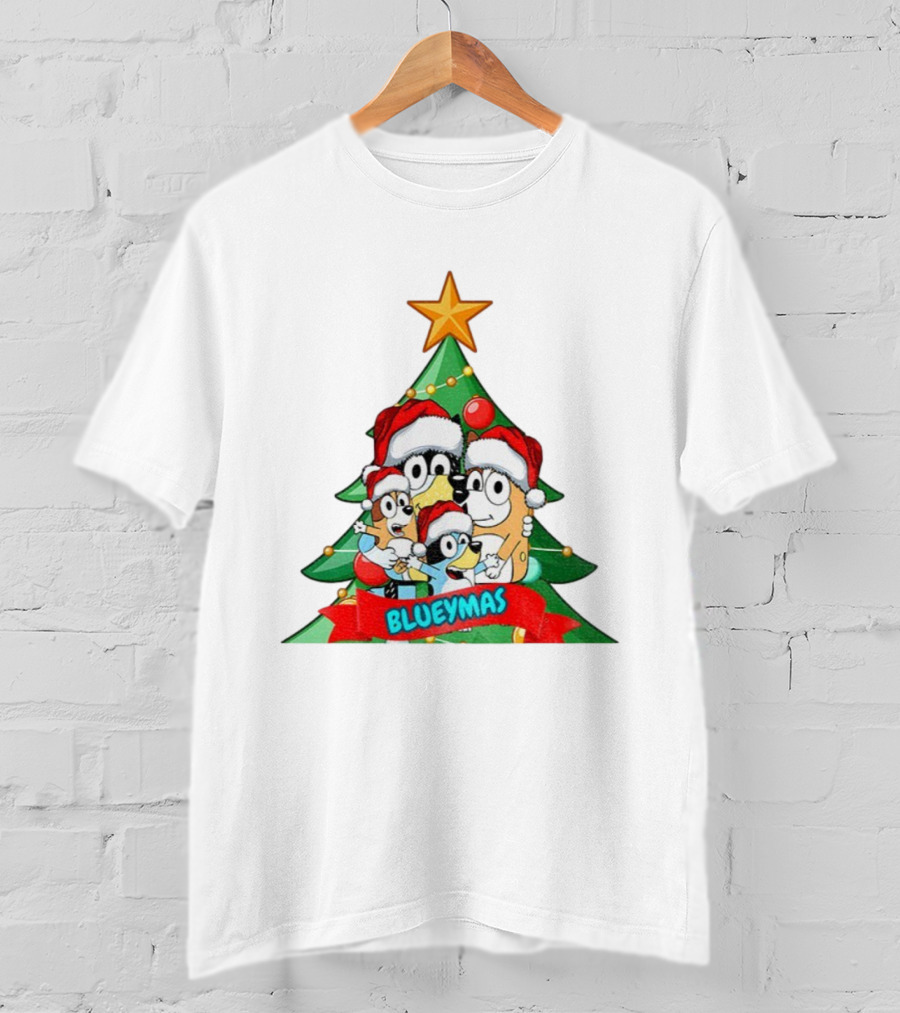 Bluey Family Christmas Tree Blueymas Merry Christmas Santa Hats T-Shirt