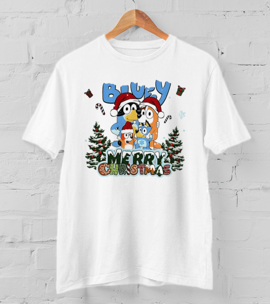 Bluey Family Santa Hat Merry Christmas Holiday Celebration T-Shirt
