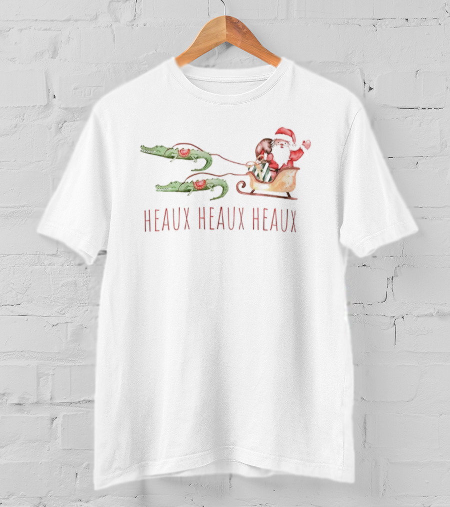 Heaux Heaux Heaux Funny Cajun Santa Louisiana Alligator Christmas T-Shirt
