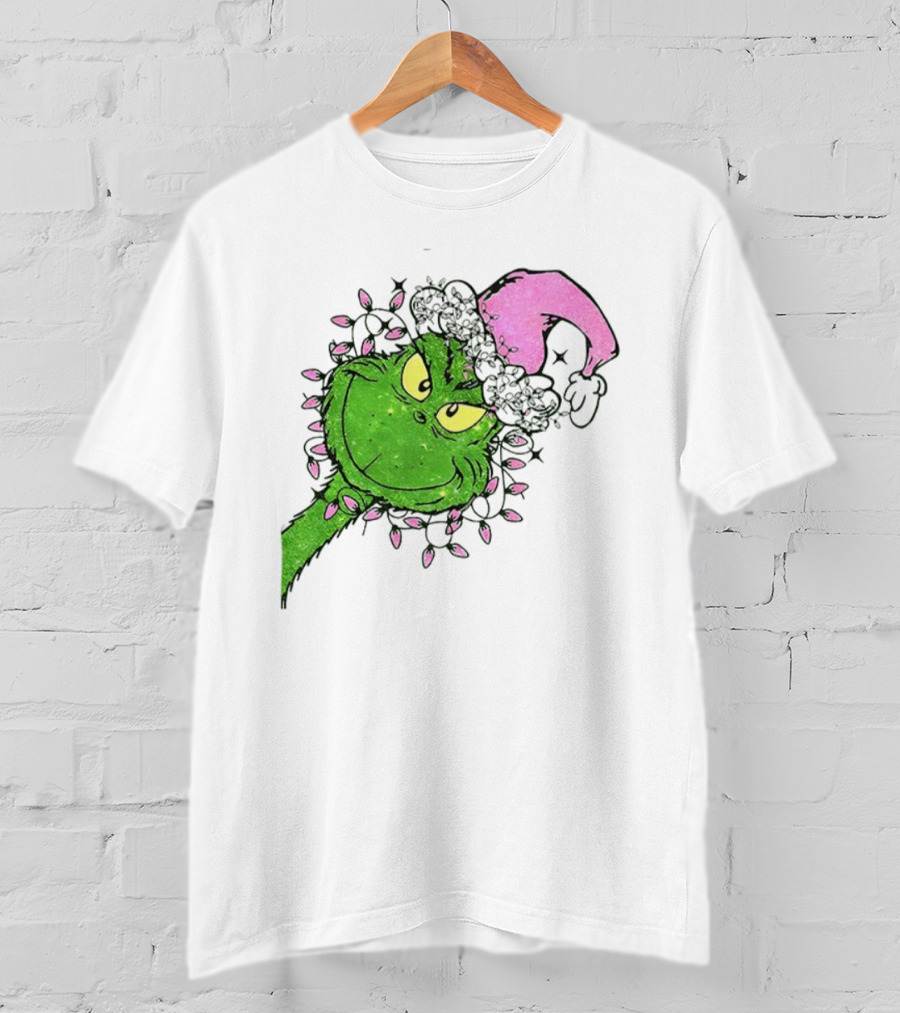 Pink Santa Grinch Feeling Extra Grinchy Today Christmas Lights T-Shirt
