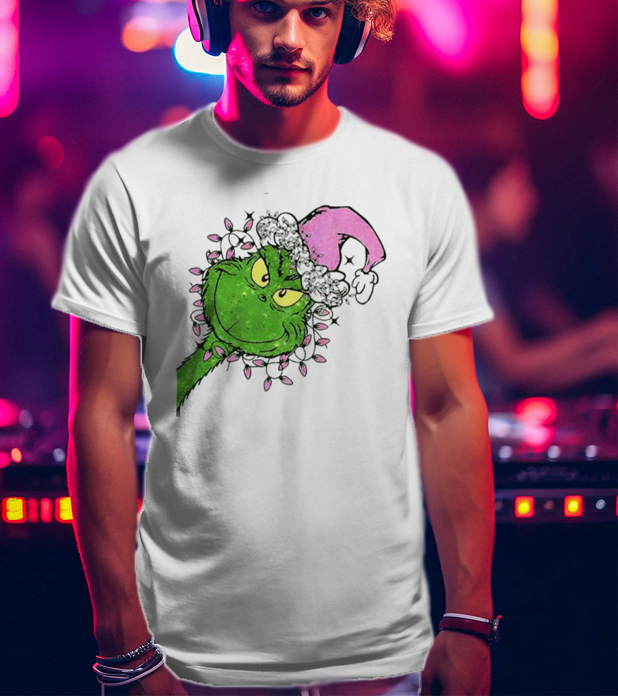 Pink Santa Grinch Feeling Extra Grinchy Today Christmas Lights T-Shirt