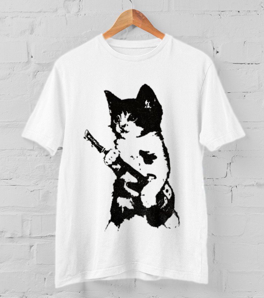 Rockstar Kitten Vintage Gun Holder Retro Style T-Shirt