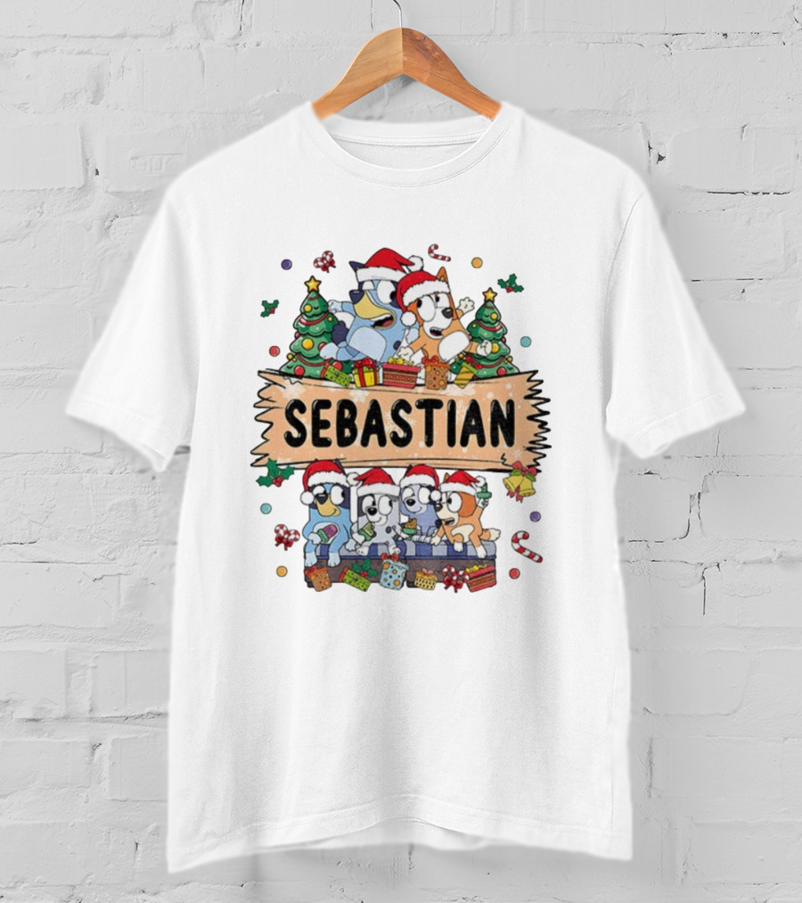 Sebastian Bluey Family Christmas Santa Hats Holiday Celebration T-Shirt