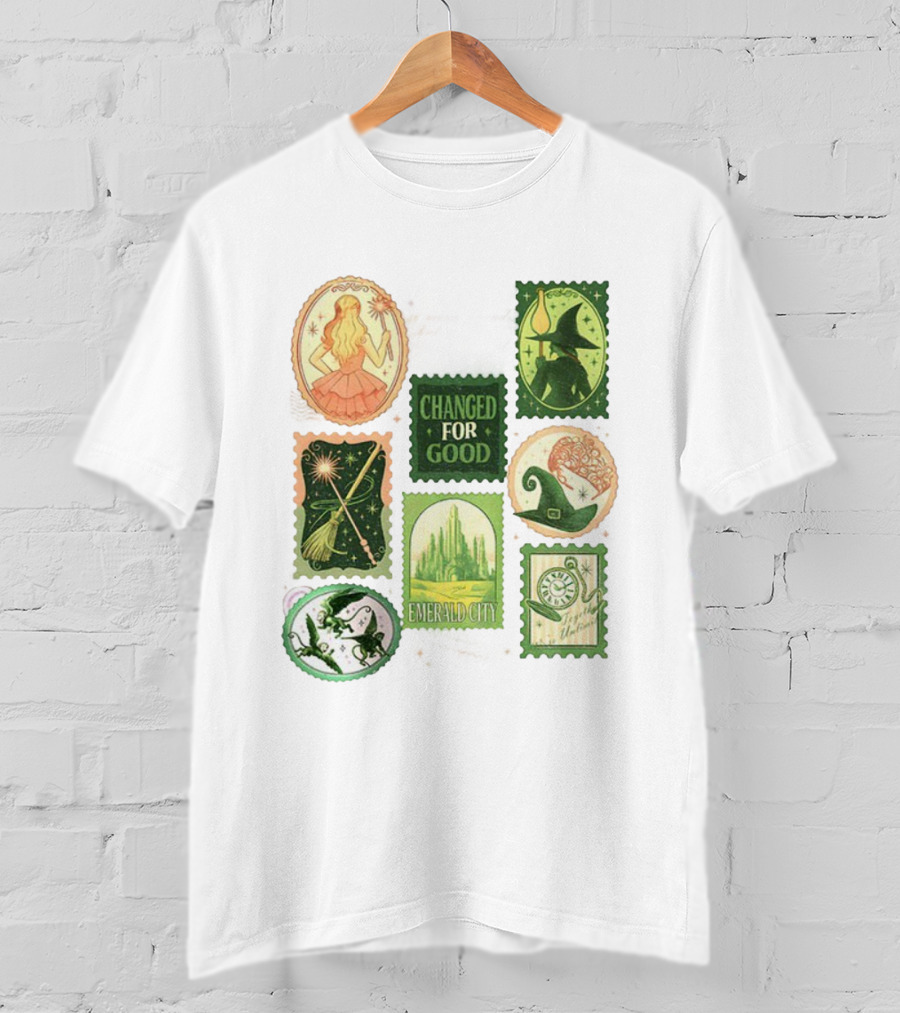 Wicked Changed For Good Emerald City Merry Christmas Glinda Elphaba Wizard Wand Witch Hat T-Shirt