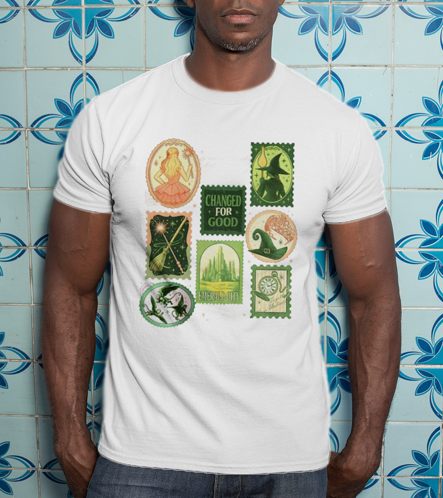 Wicked Changed For Good Emerald City Merry Christmas Glinda Elphaba Wizard Wand Witch Hat T-Shirt