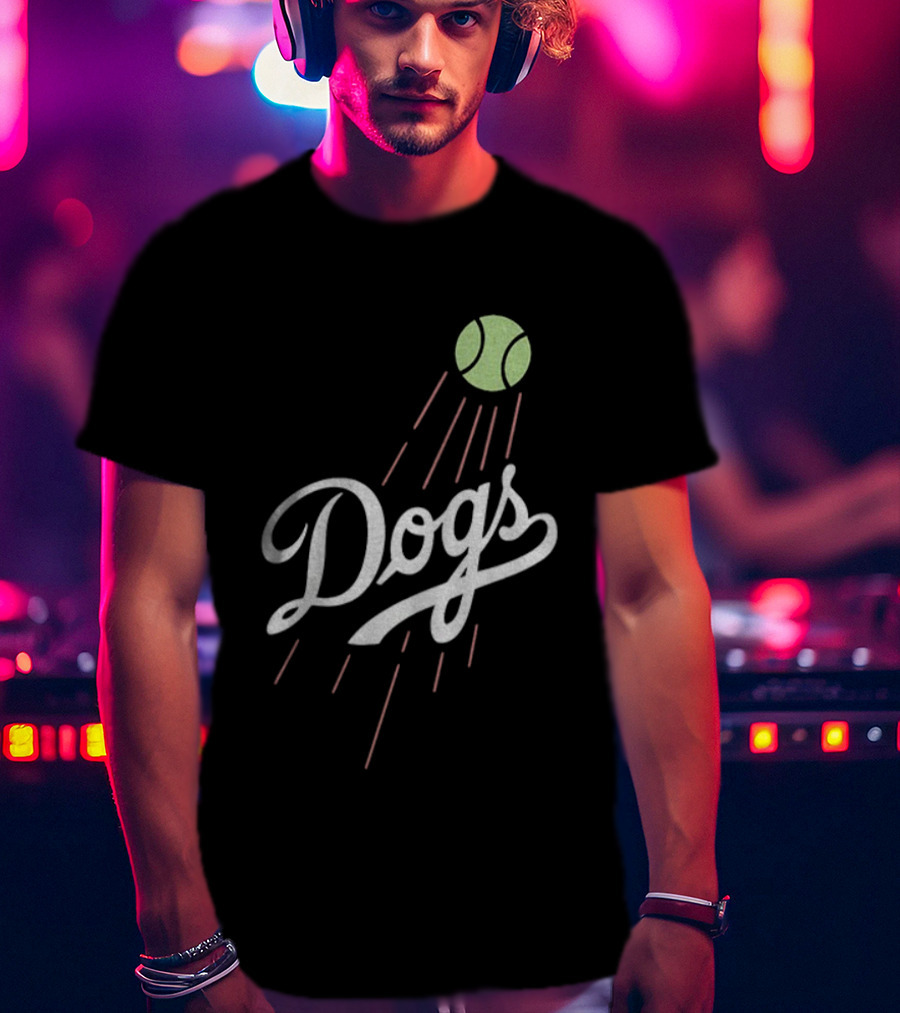 Los Angeles Dodgers MLB Baseball 2025 Dogs Tennis Ball Retro Style T-Shirt
