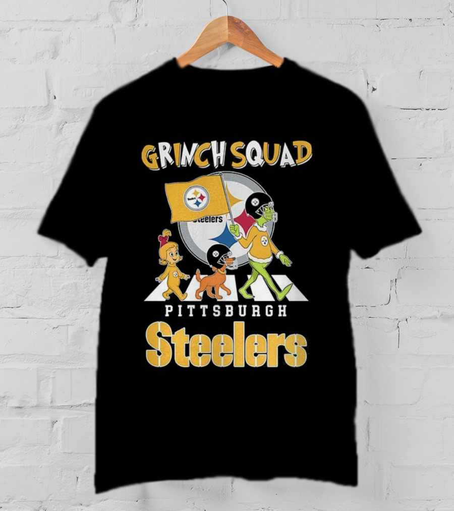Grinch Squad Pittsburgh Steelers Christmas Abbey Road Football Team T-Shirt
