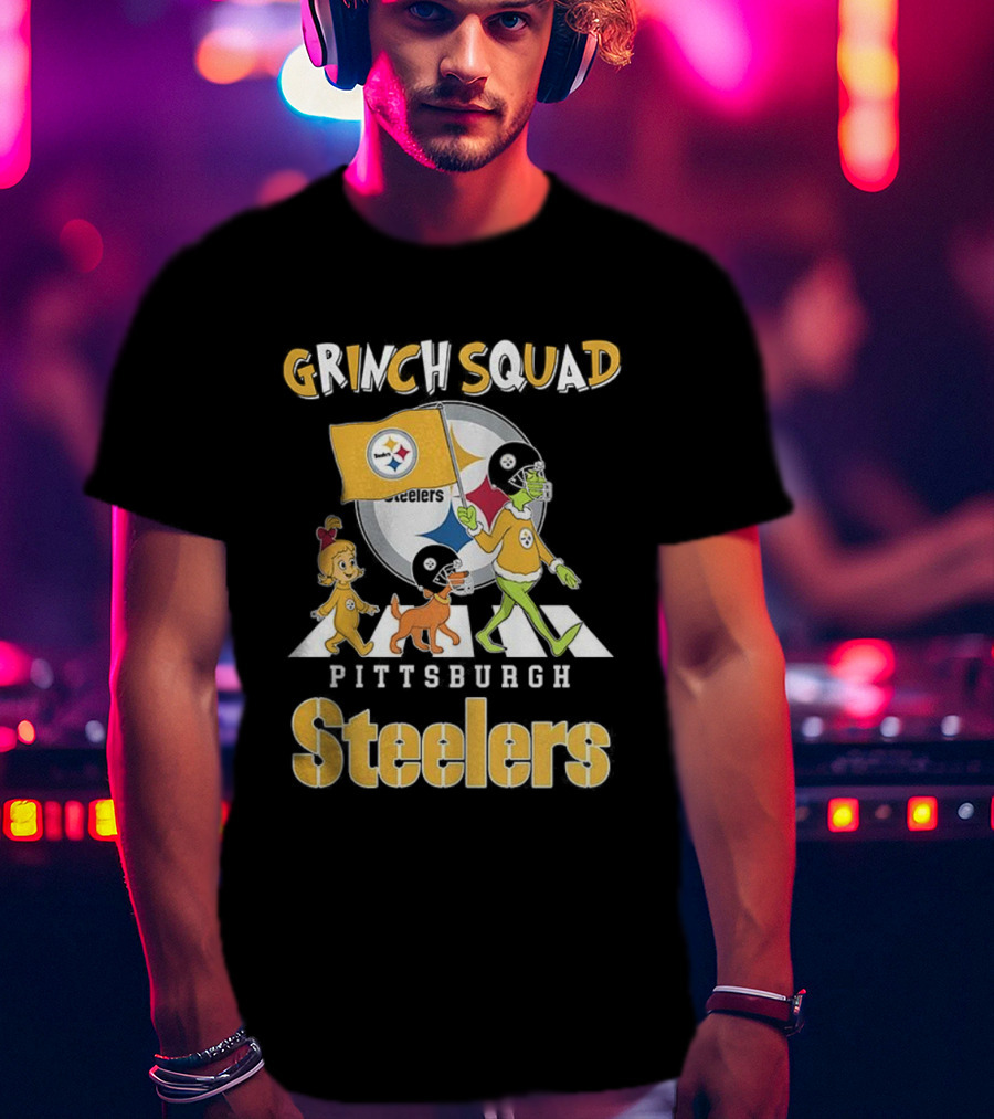 Grinch Squad Pittsburgh Steelers Christmas Abbey Road Football Team T-Shirt