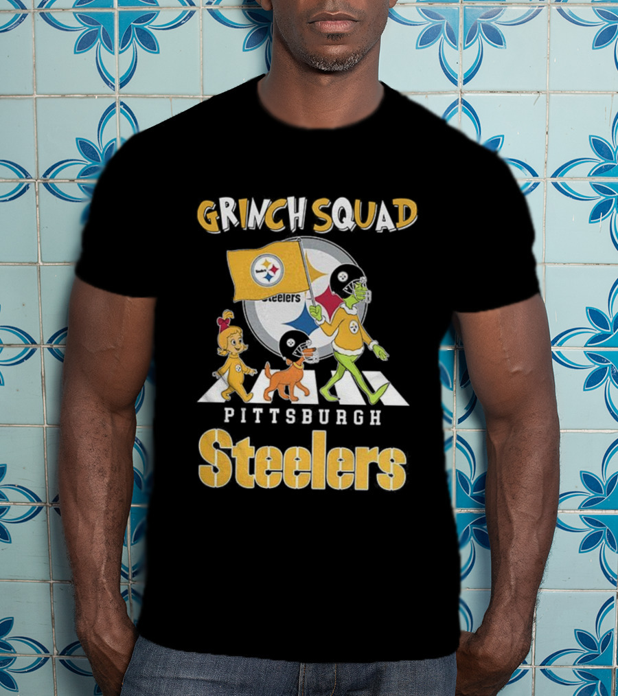 Grinch Squad Pittsburgh Steelers Christmas Abbey Road Football Team T-Shirt