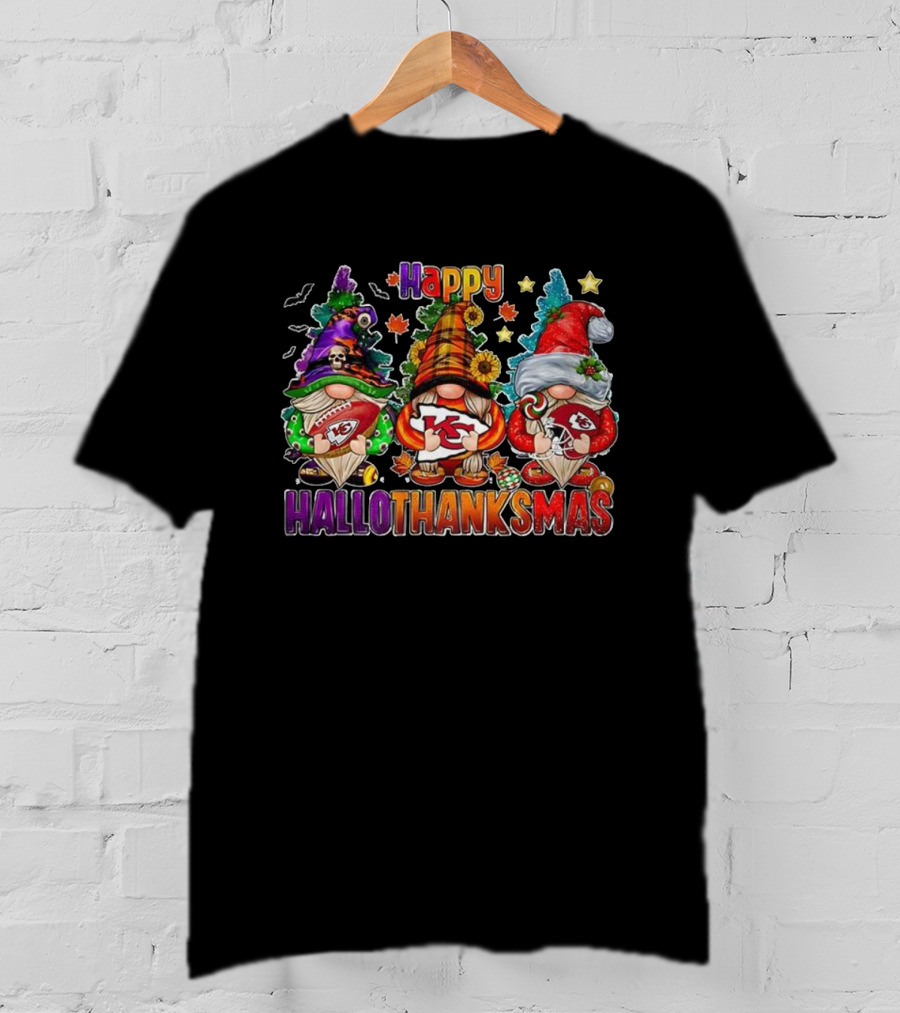 Kansas City Chiefs Happy Hallothanksmas Festive Gnomes Halloween Thanksgiving Christmas T-Shirt
