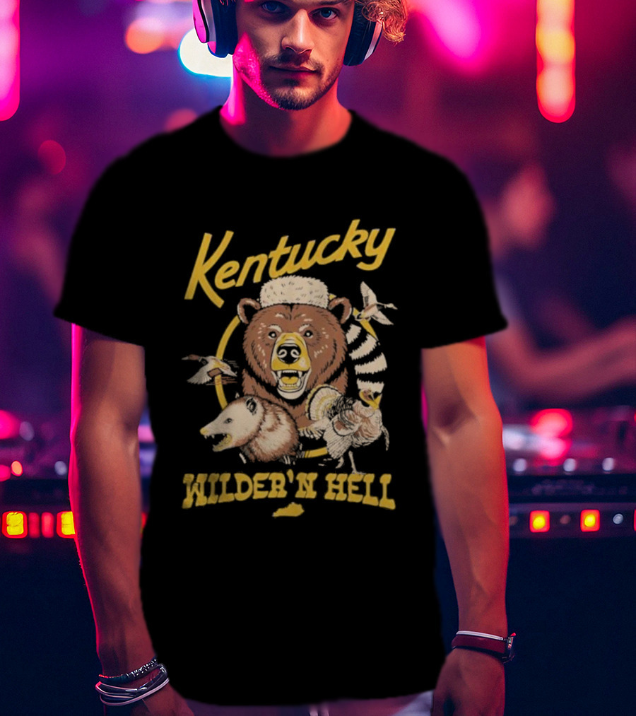 Kentucky Wilder’n Hell Bear With Hat And Feather Burst T-Shirt