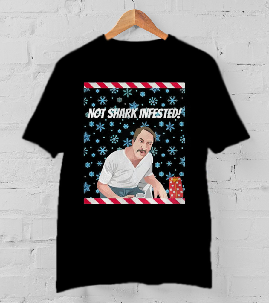 Paul Sykes Not Shark Infested Ugly Christmas Sweater With Festive Gift And Snowflakes T-Shirt