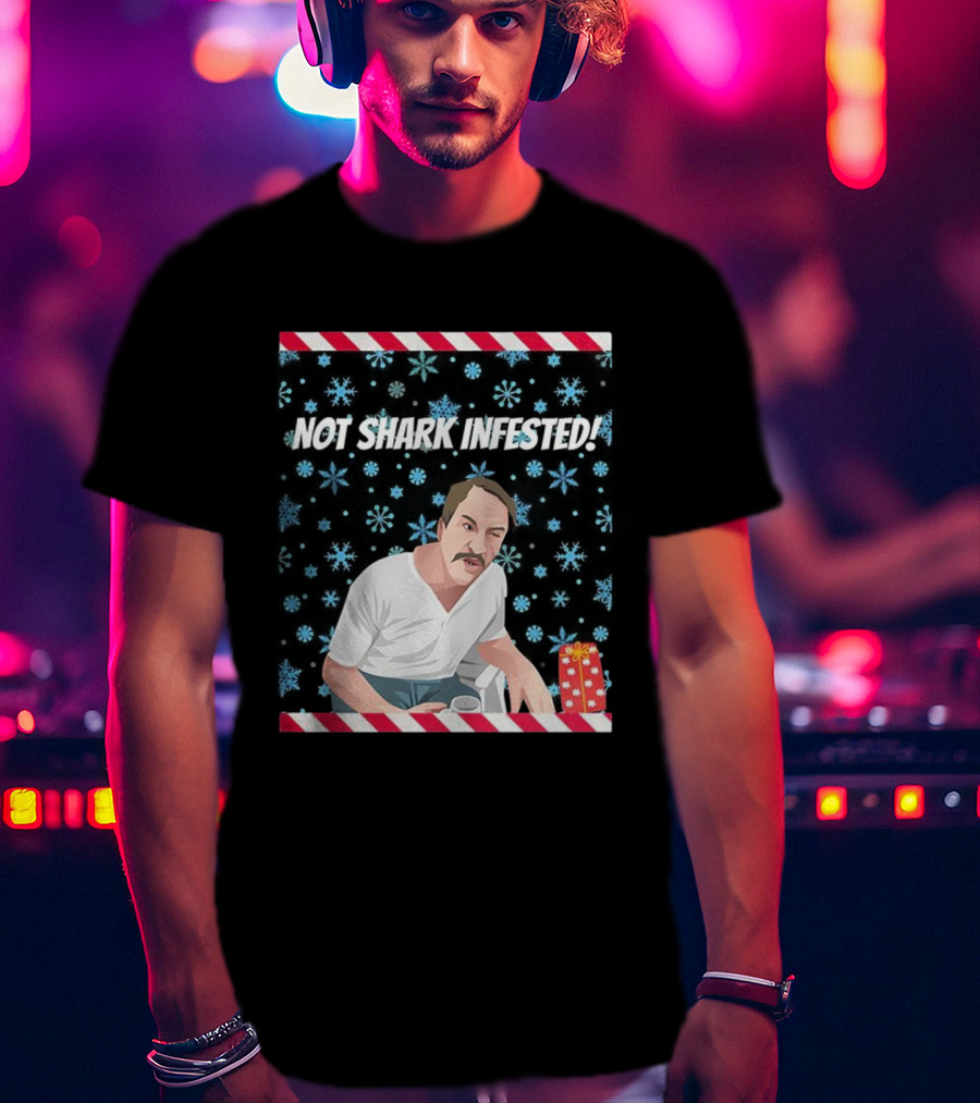 Paul Sykes Not Shark Infested Ugly Christmas Sweater With Festive Gift And Snowflakes T-Shirt