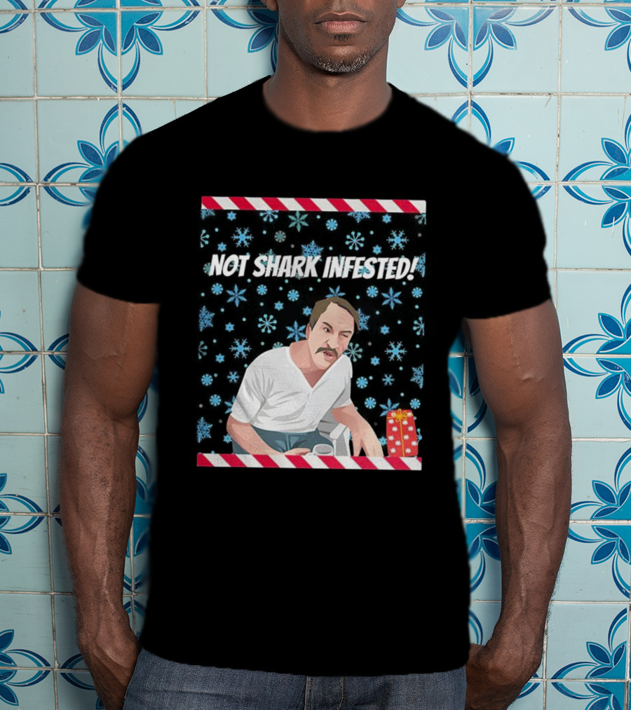 Paul Sykes Not Shark Infested Ugly Christmas Sweater With Festive Gift And Snowflakes T-Shirt