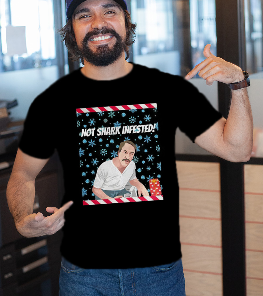Paul Sykes Not Shark Infested Ugly Christmas Sweater With Festive Gift And Snowflakes T-Shirt