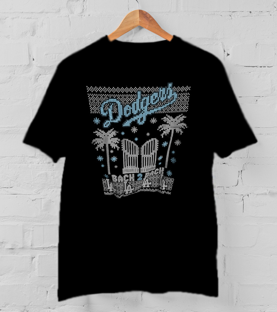 Los Angeles Dodgers Back 2 Back Ugly Christmas Dodger Stadium Palms Snowflakes T-Shirt