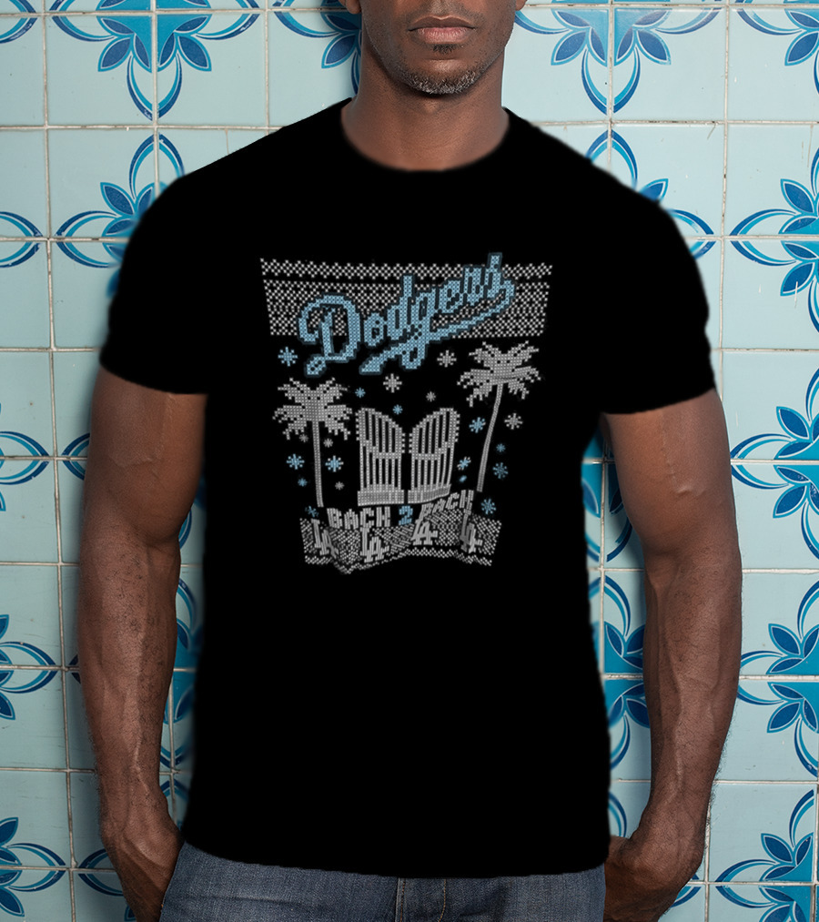 Los Angeles Dodgers Back 2 Back Ugly Christmas Dodger Stadium Palms Snowflakes T-Shirt