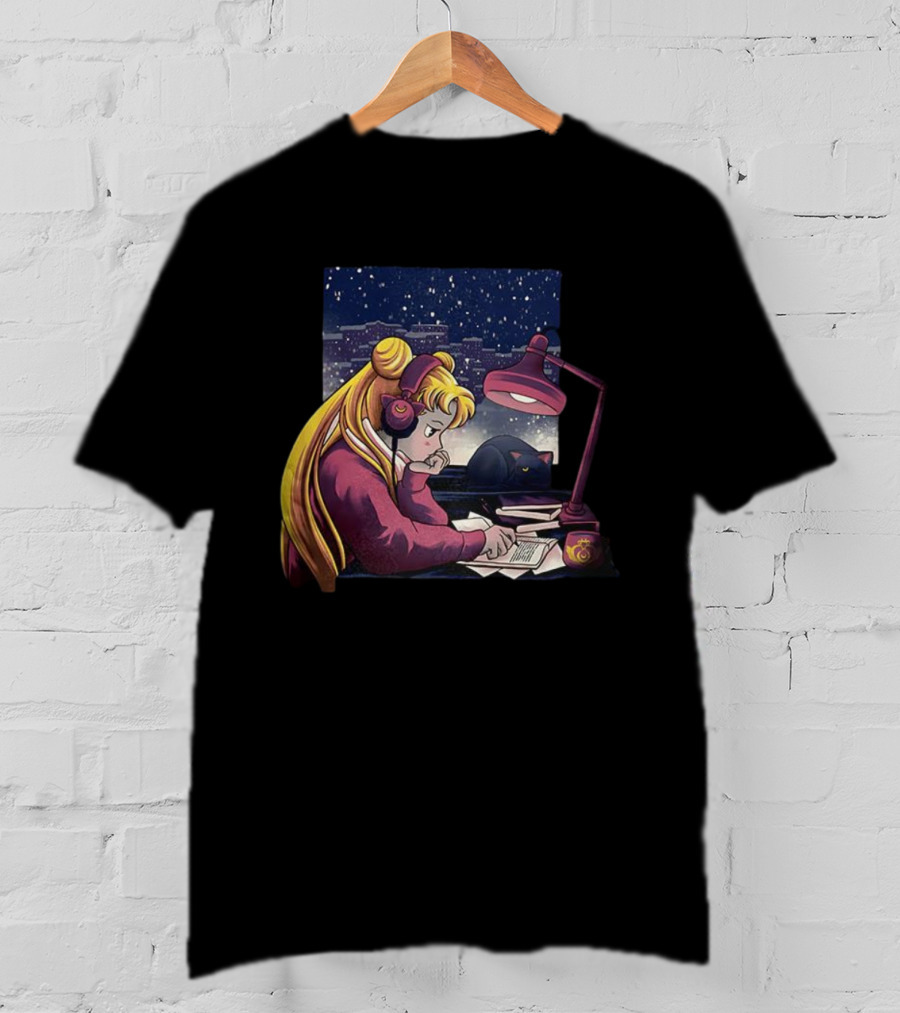 Tsukino Usagi Sailor Moon Lofi Aesthetic With Luna Cat T-Shirt