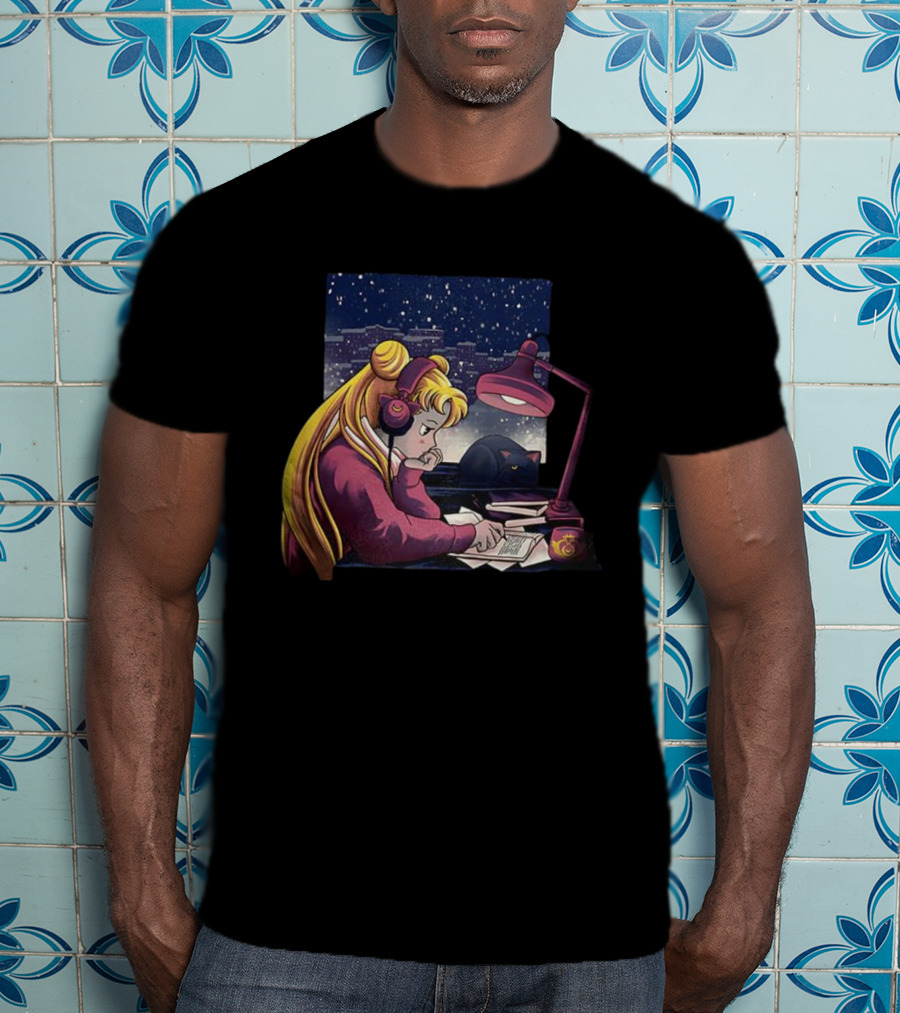 Tsukino Usagi Sailor Moon Lofi Aesthetic With Luna Cat T-Shirt