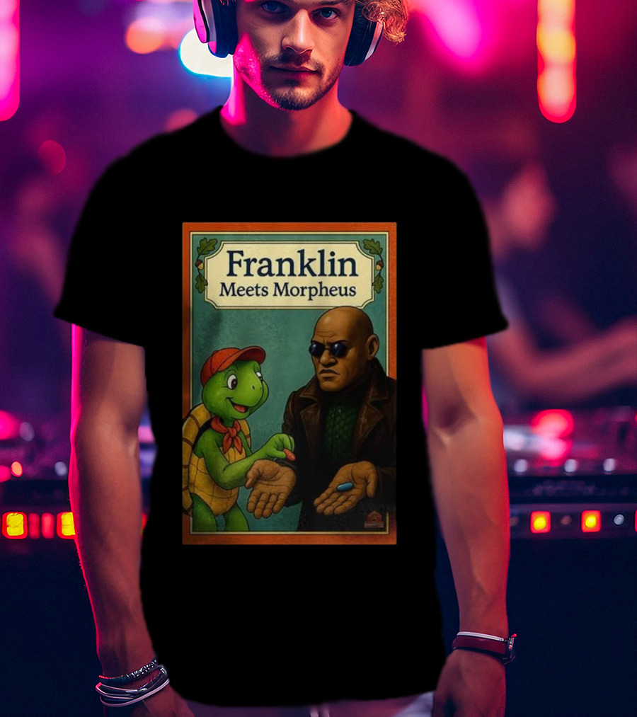 Franklin Meets Morpheus Turtle Red Blue Pill Choice Encounter T-Shirt