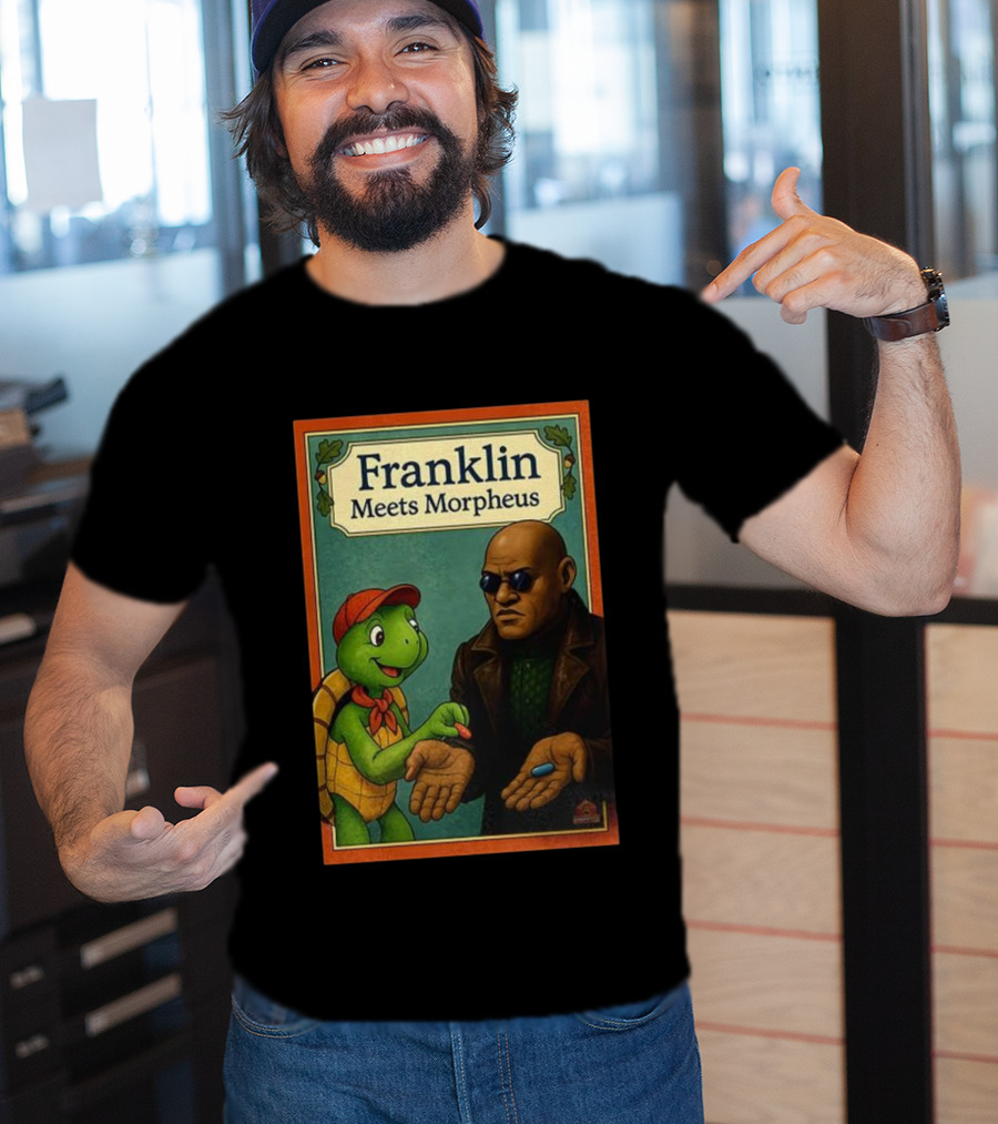 Franklin Meets Morpheus Turtle Red Blue Pill Choice Encounter T-Shirt