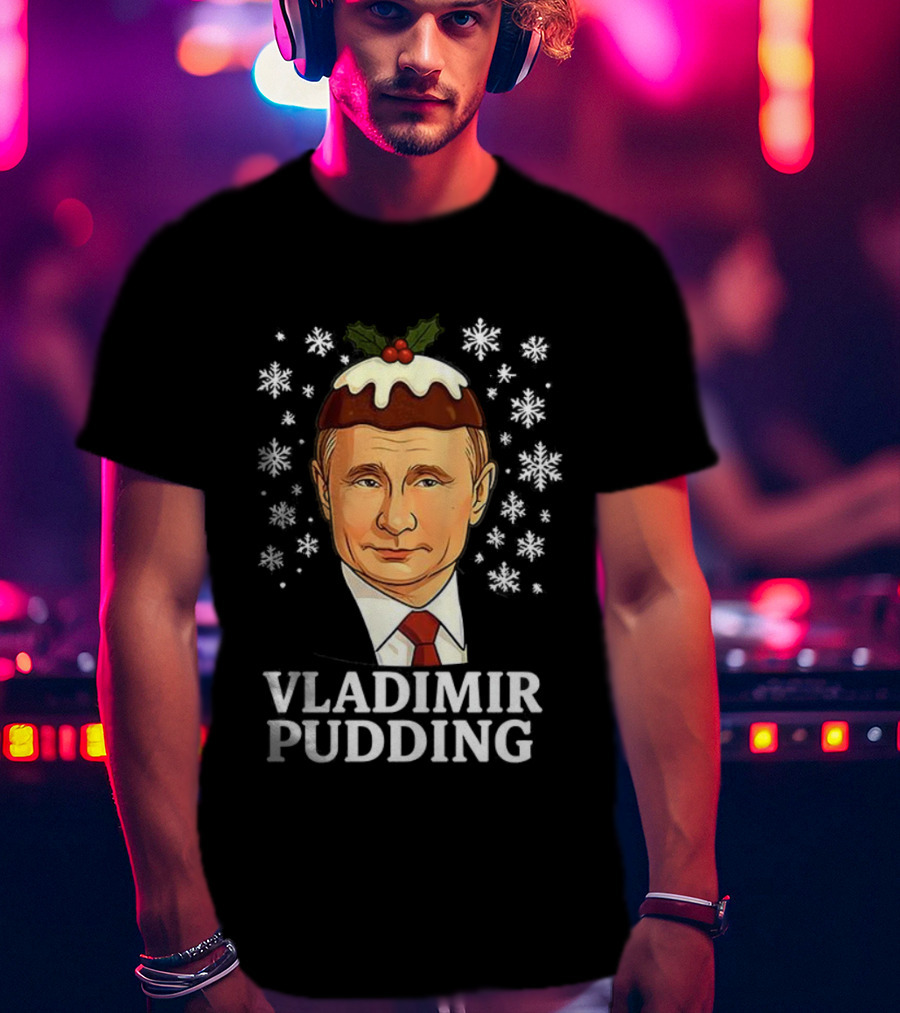 Vladimir Pudding Funny Christmas Caricature Snowflakes T-Shirt