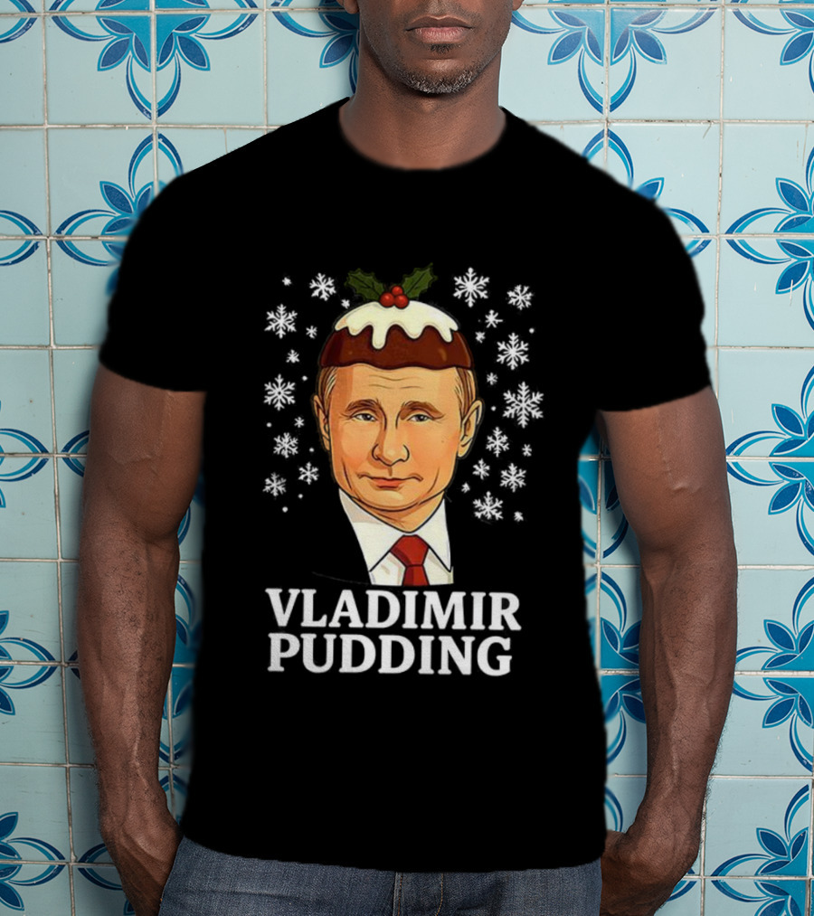 Vladimir Pudding Funny Christmas Caricature Snowflakes T-Shirt