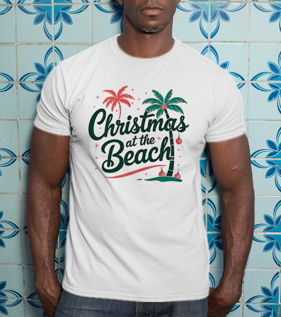 Christmas At The Beach Tropical Palm Trees Festive Holiday Vibes T-Shirt