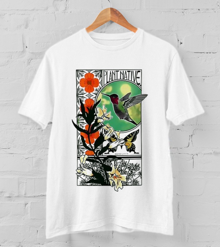 Plant Native Bird Hummingbird Floral Wildlife Scene T-Shirt